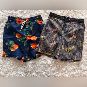Old Navy Kids' Swim Shorts Set - Navy w/ Orange Fruit & Gray w/Dinosaur Print